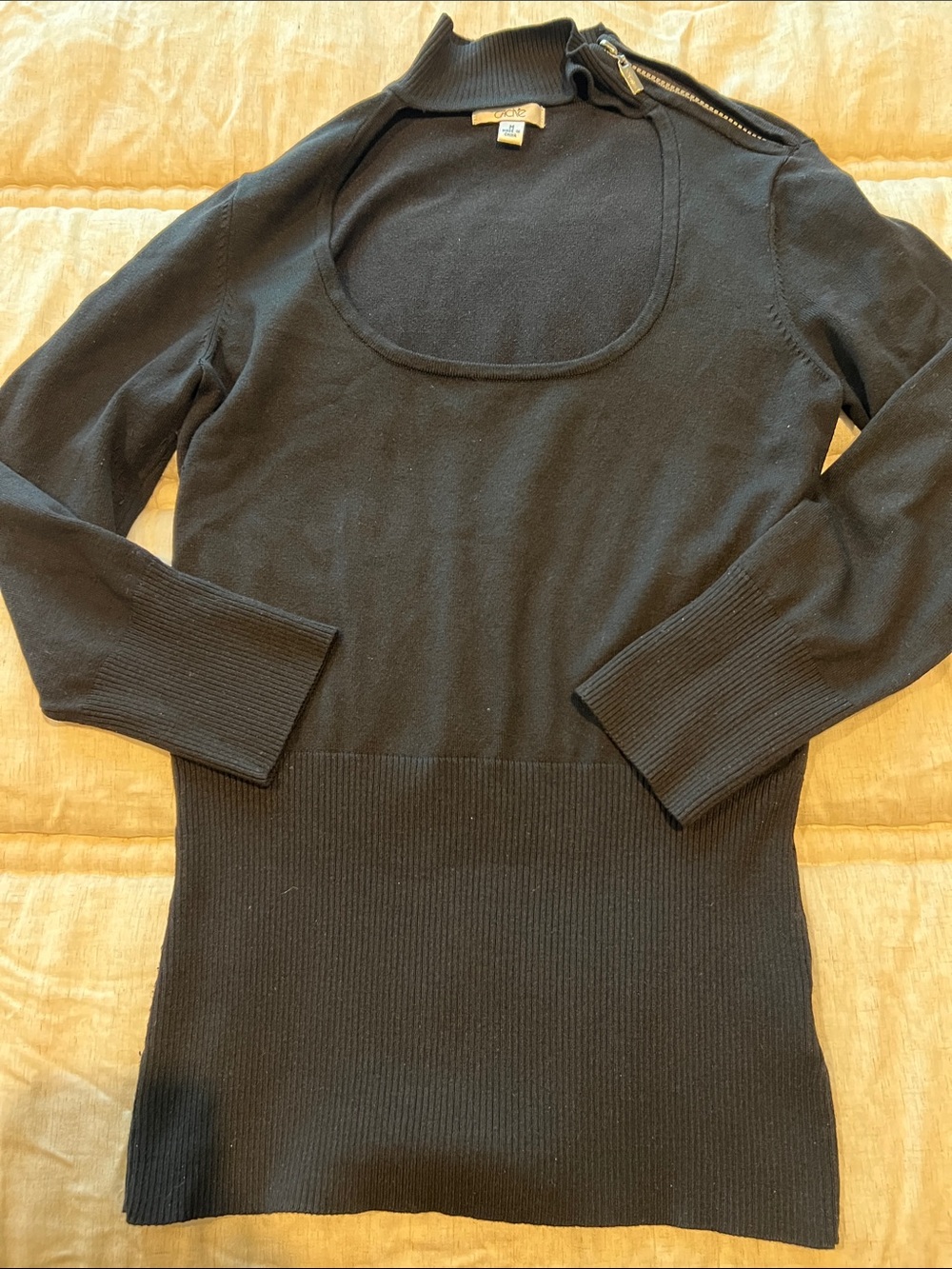 Cache Black Scoop-Neck Zip-Shoulder Turtleneck Sweater